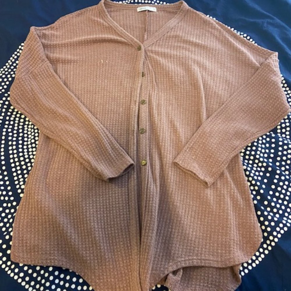 Maroon Button-up Tie-front Waffle shirt